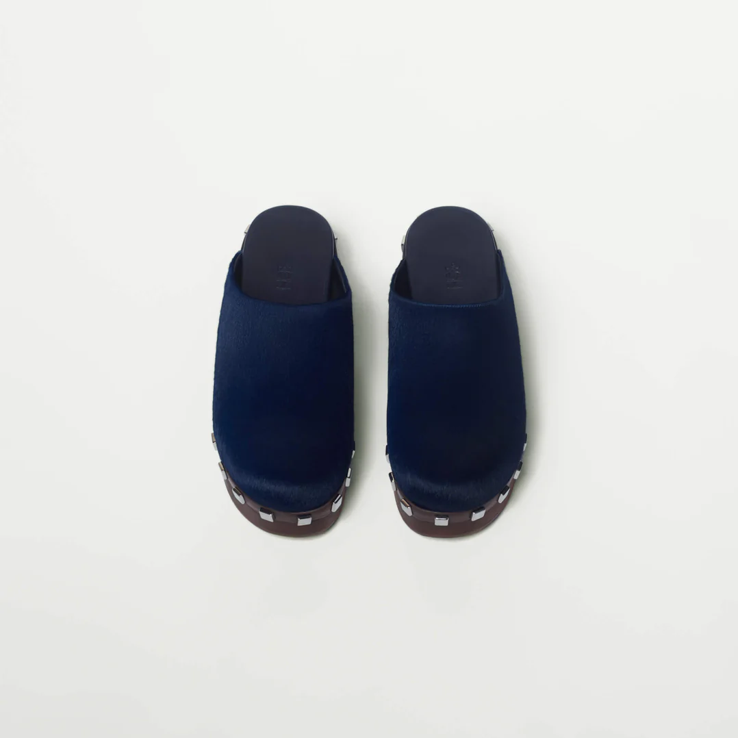 Navy Calf Leather Clogs