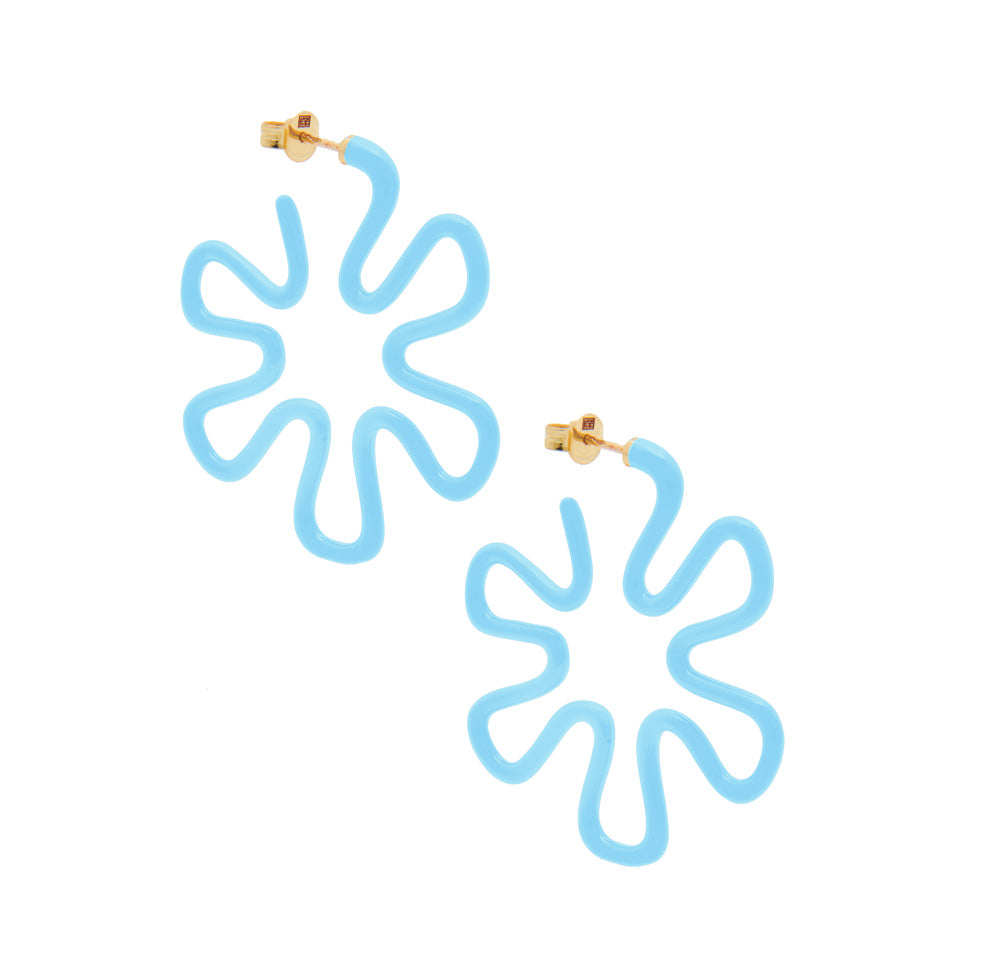Blue Flower Hoop Earrings