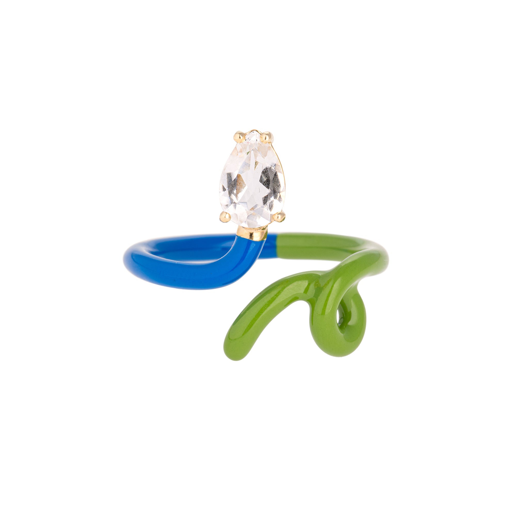 Rock Crystal Cobalt & Pistachio Vine Ring