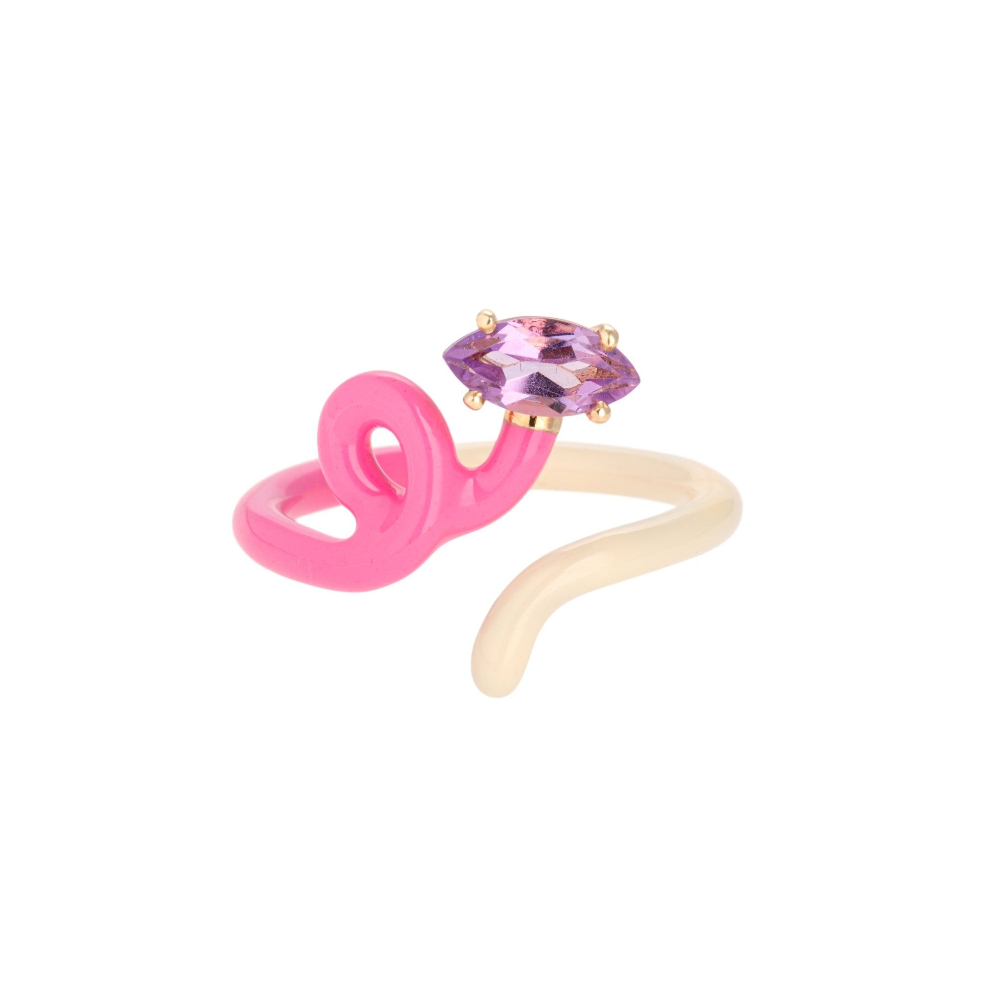 Amethyst Bubblegum & Panna Enamel Vine Ring