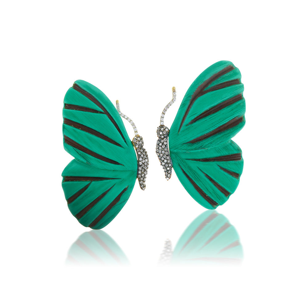 Green Botanical Marquetry Butterfly Earrings