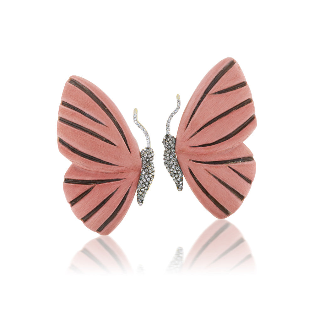 Pink Botanical Marquetry Butterfly Earrings