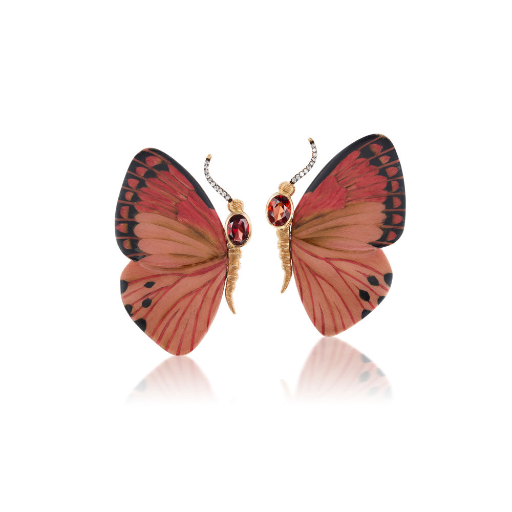 Pink Butterfly Earrings with Garnet and Diamond
