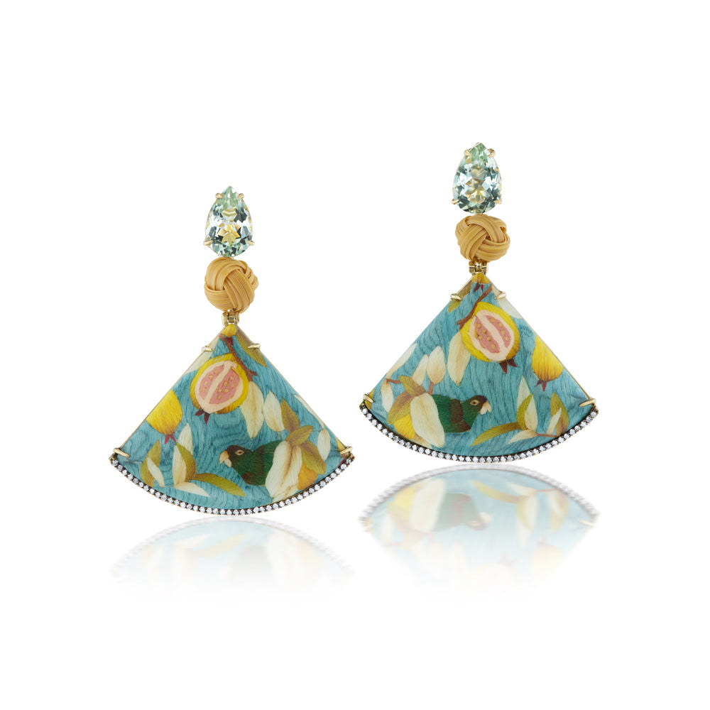 Tropical Citrus Marquetry Earrings with Diamond and Peridot