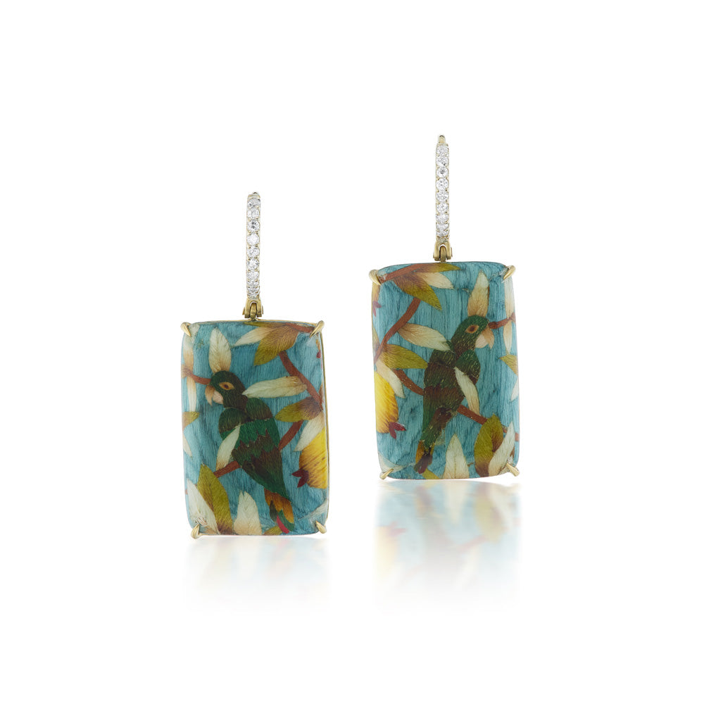 Mini Tropical Citrus Marquetry Earrings with Diamond