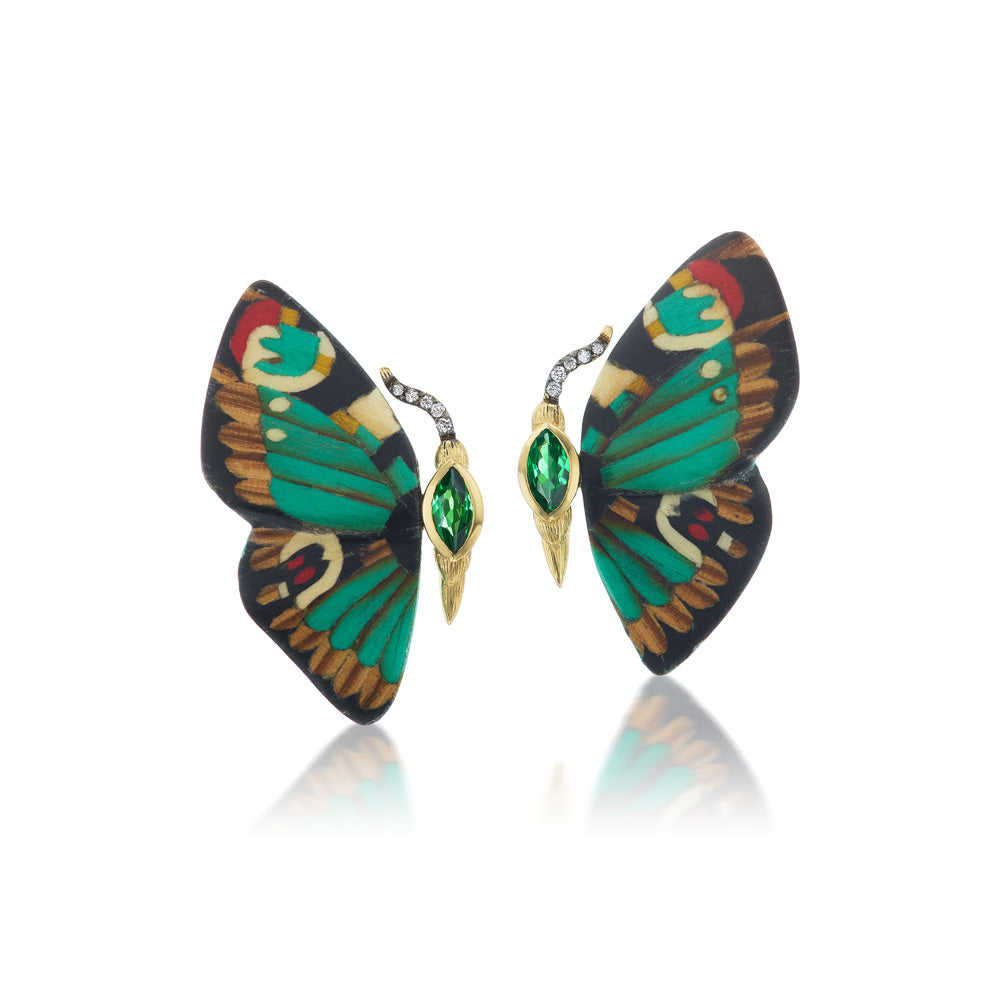 Green Butterfly Earrings with Diamond and Tsavorite