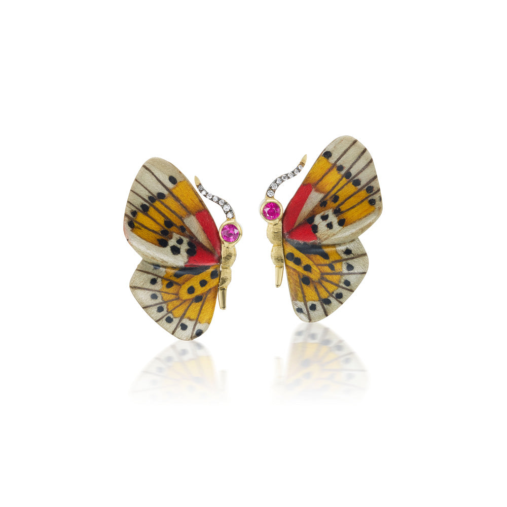 Orange Marquetry Butterfly Earrings