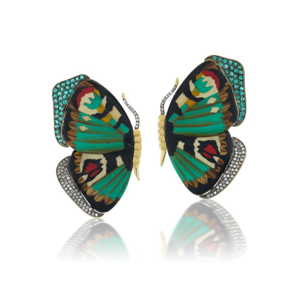 Emerald Butterfly Marquetry Earrings