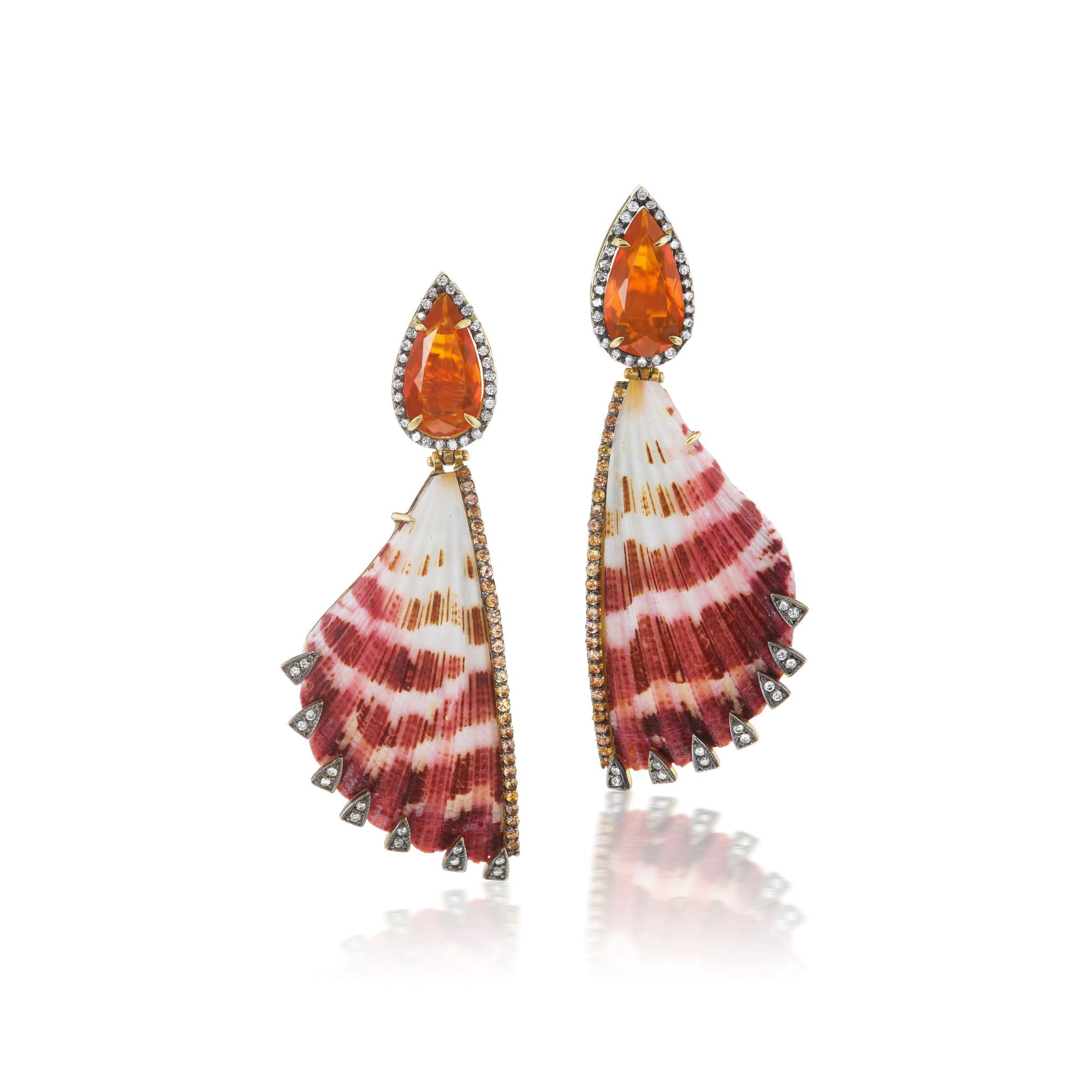Diamond & Fire Opal Shell Earrings