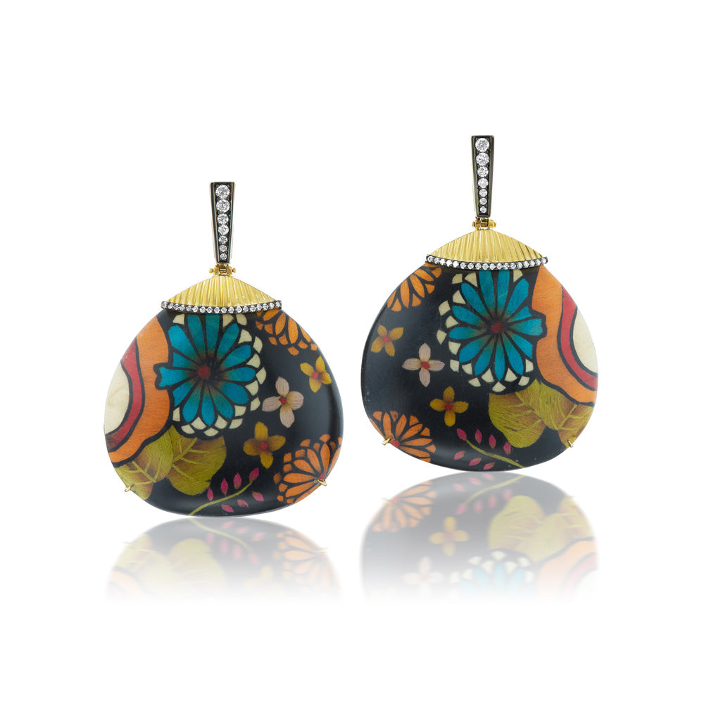 Round Drop Floral Marquetry Earrings