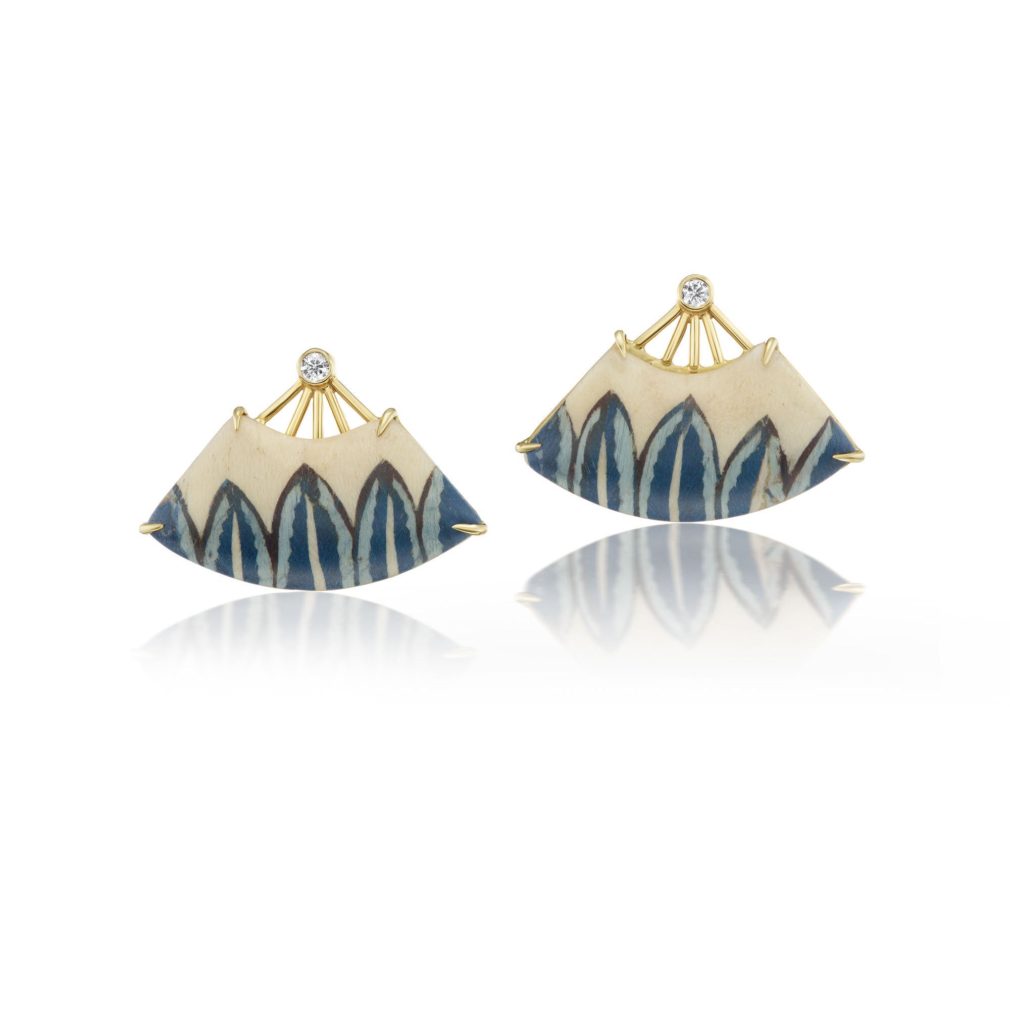 Blue and White Marquetry Fan Earrings