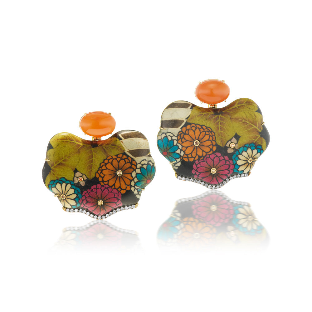 Wide Drop Floral Marquetry Earrings