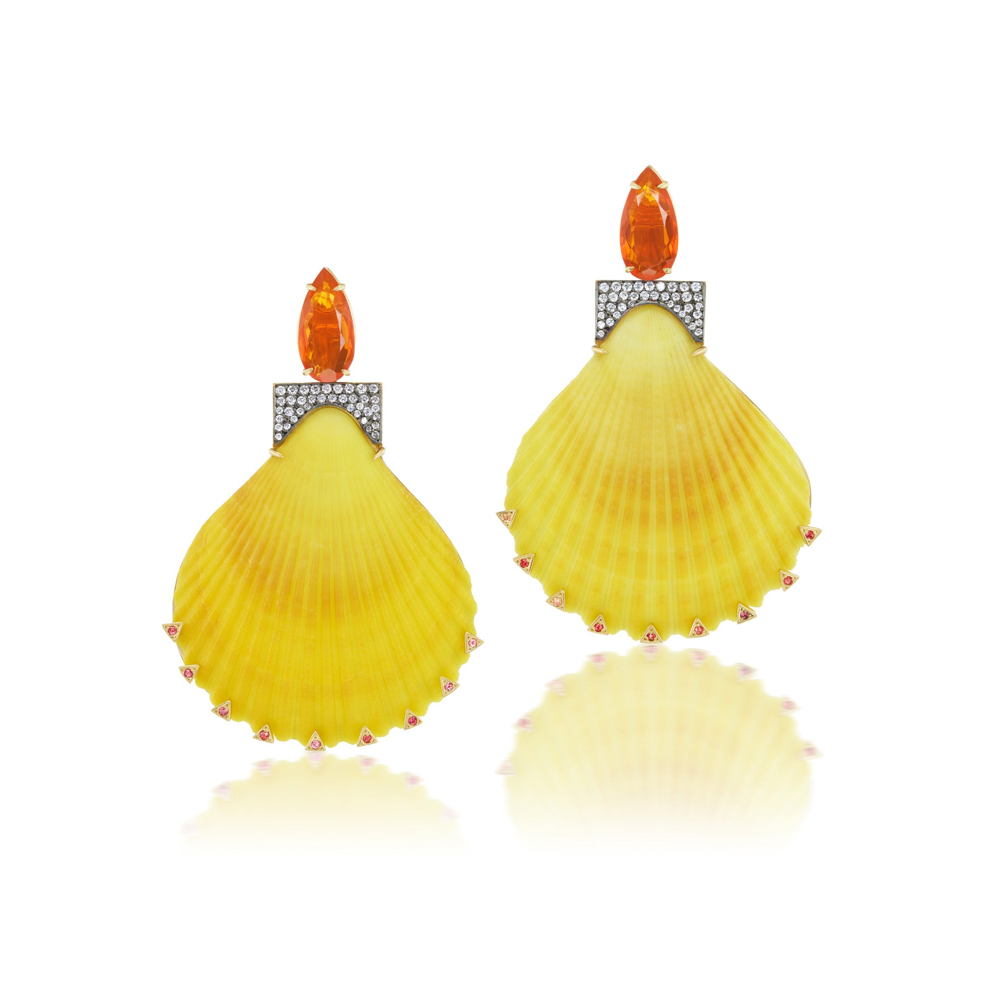 Orange Sapphire Shell Earrings