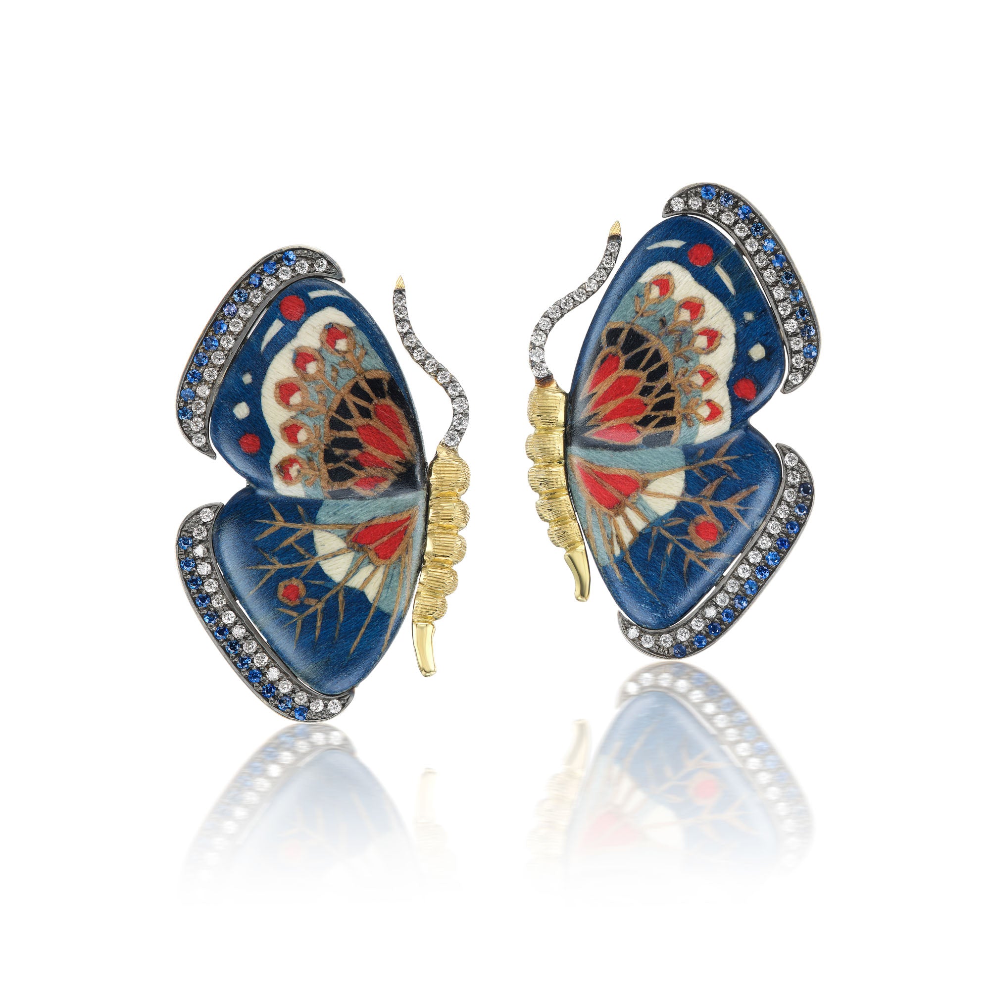 Diamond and Blue Sapphire Butterfly Earrings