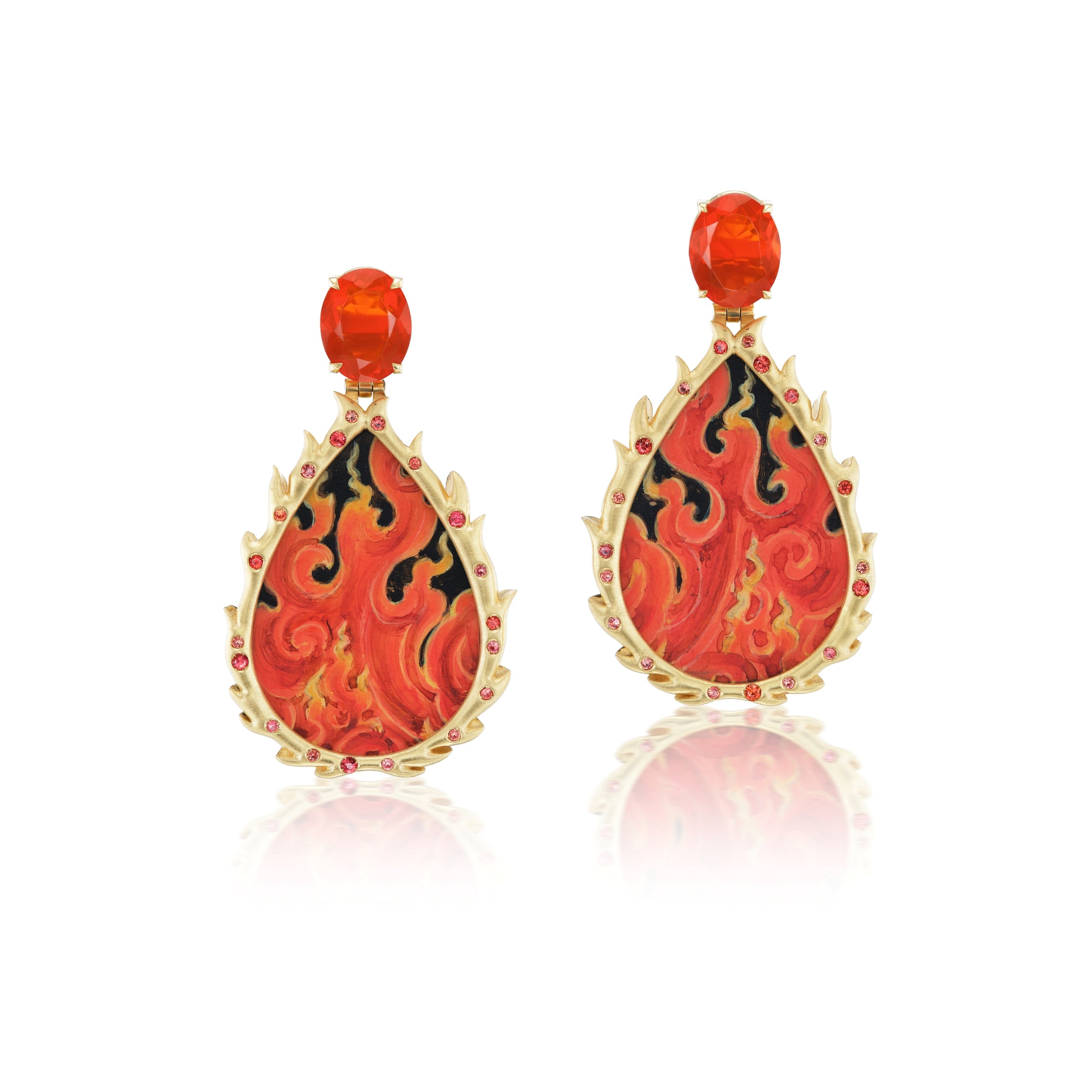 Fire print Drop Earrings with Fire opal