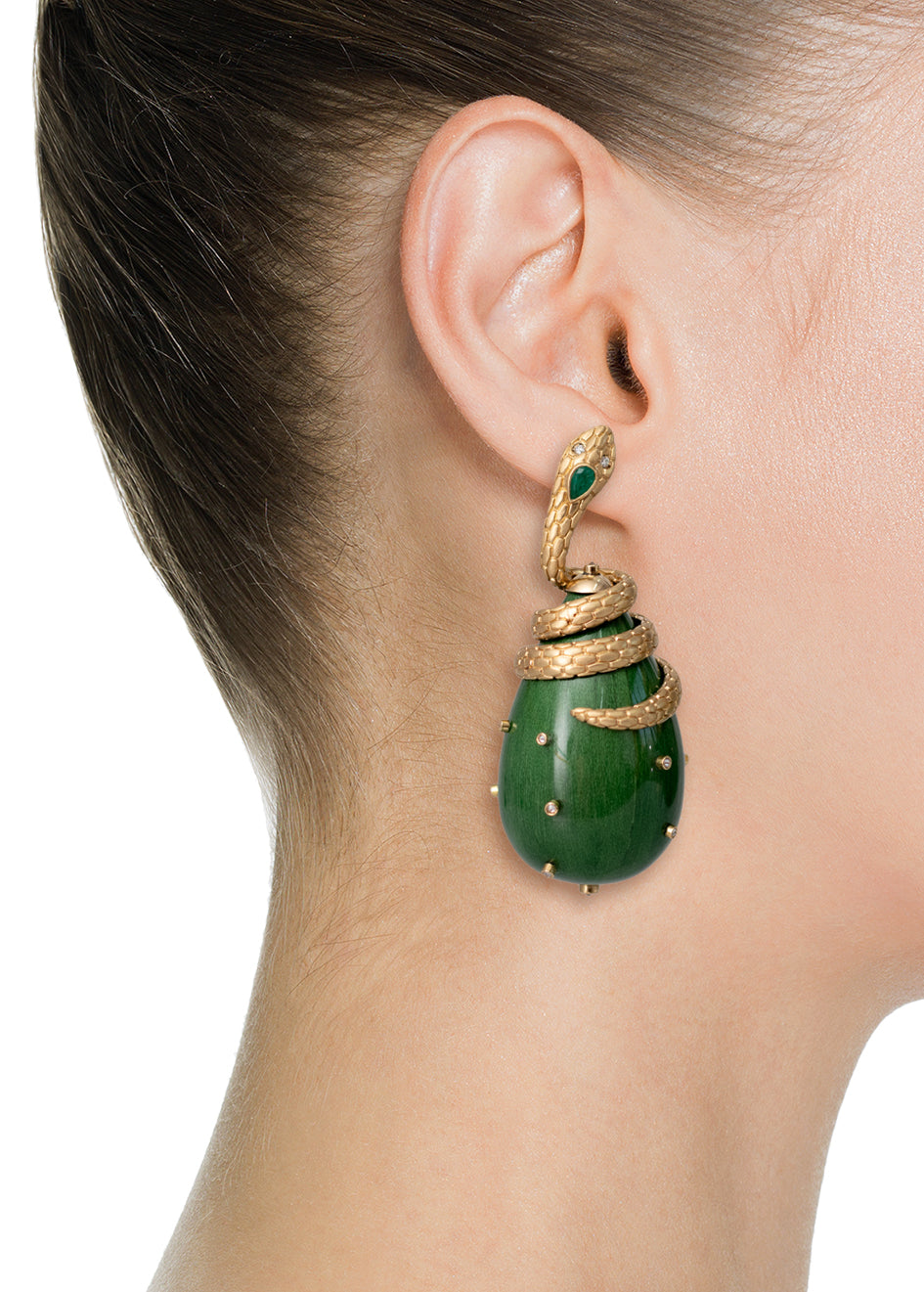 Emerald & Diamond Lacquered Marquetry Earrings