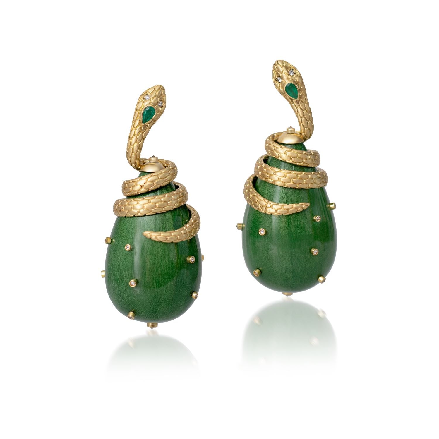 Emerald & Diamond Lacquered Marquetry Earrings