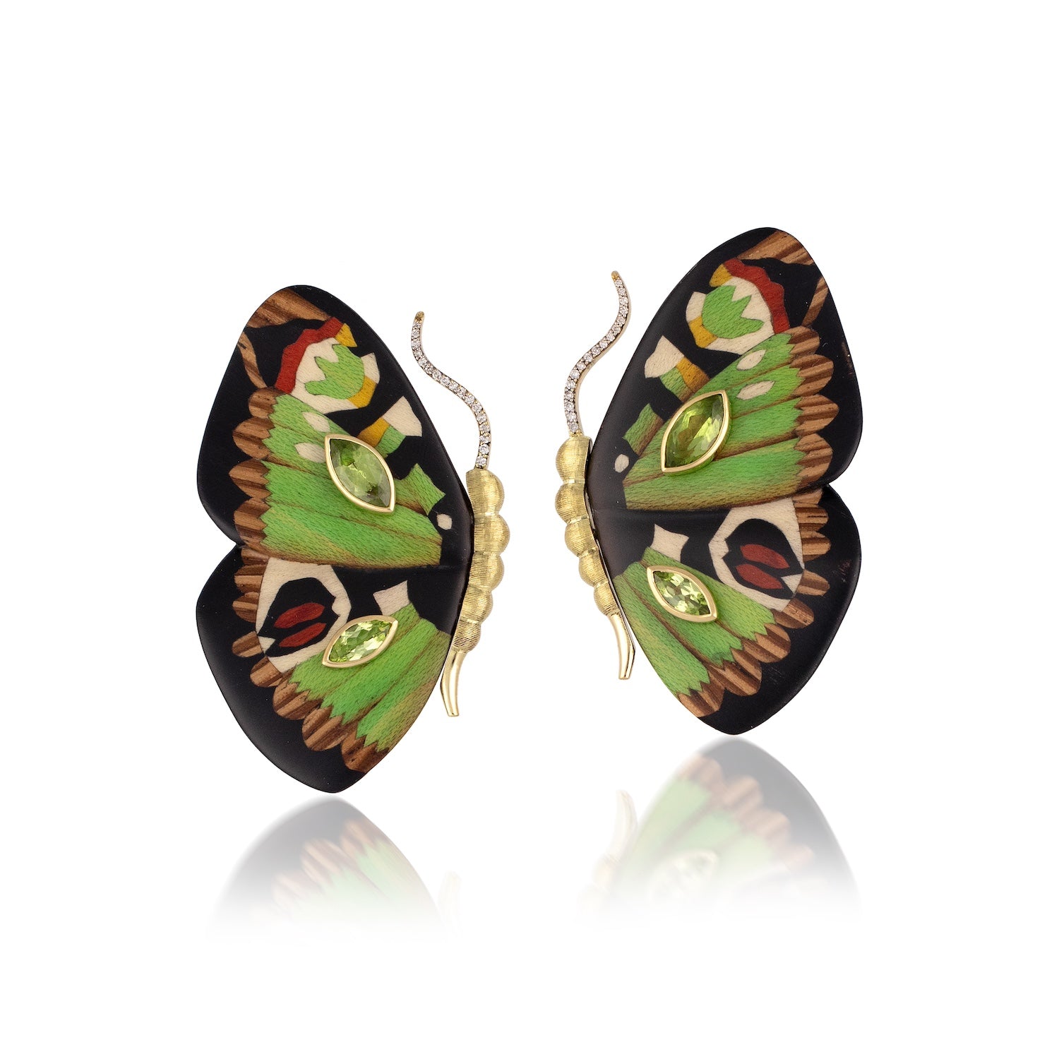 Peridot & Diamond Butterfly Marquetry Earrings