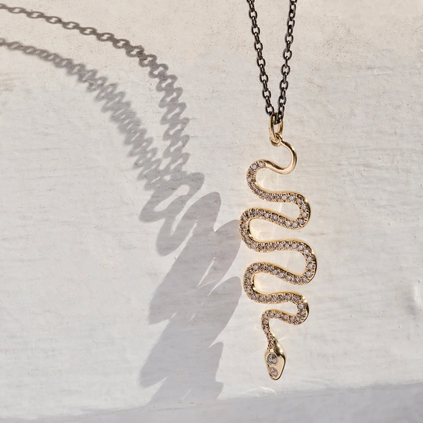 Champagne Diamond Black Mamba Snake Pendant in Yellow Gold