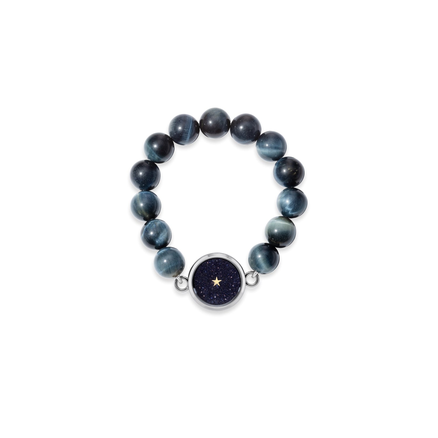 Ceramic and Falcon's Eye Carpe Diem Beaded Bracelet in Titanium