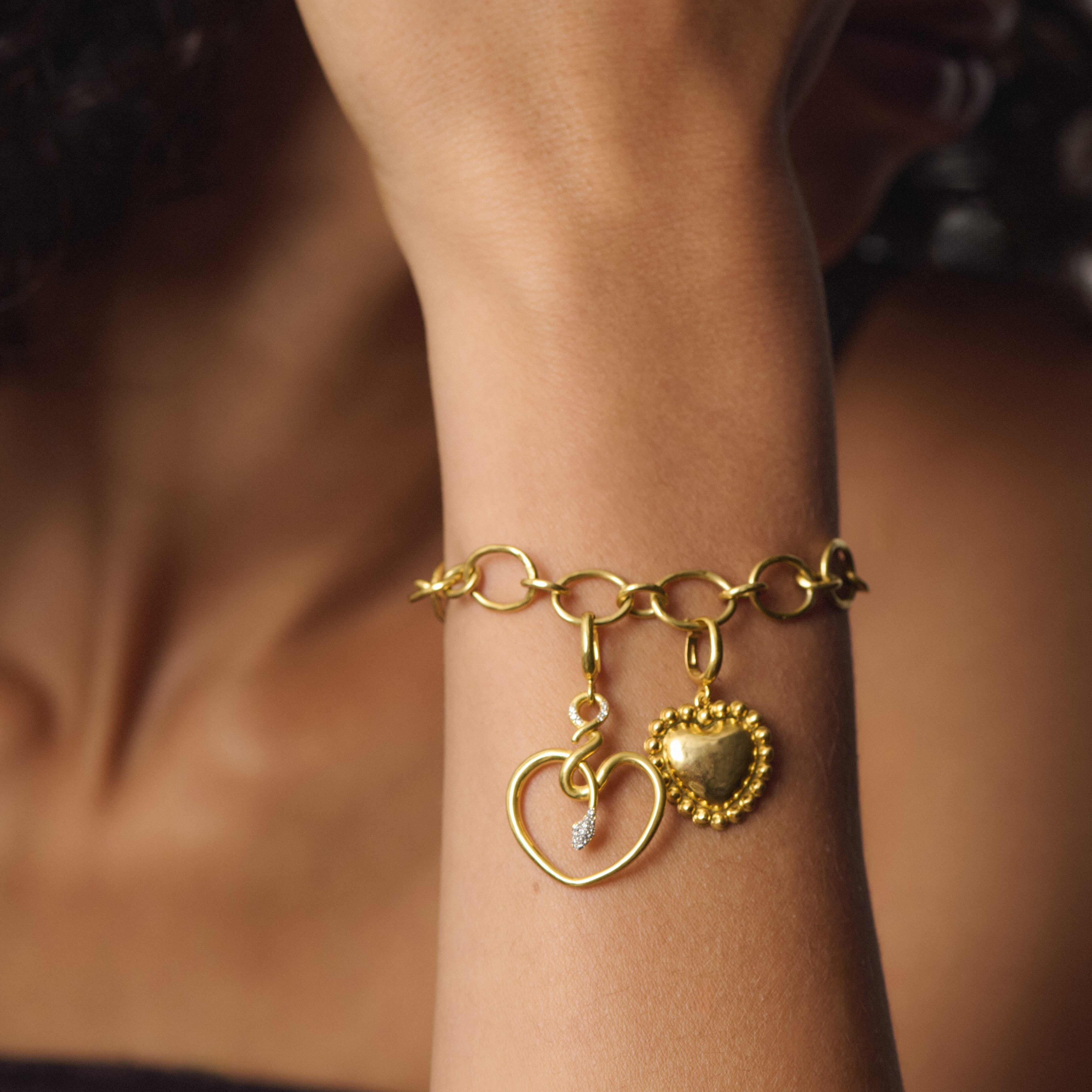 Small snake heart charm with diamonds