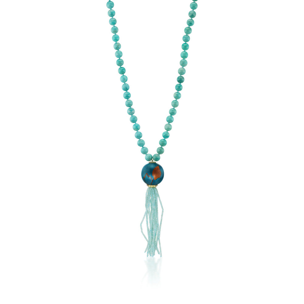 Amazonite Silk Road Tassel Necklace
