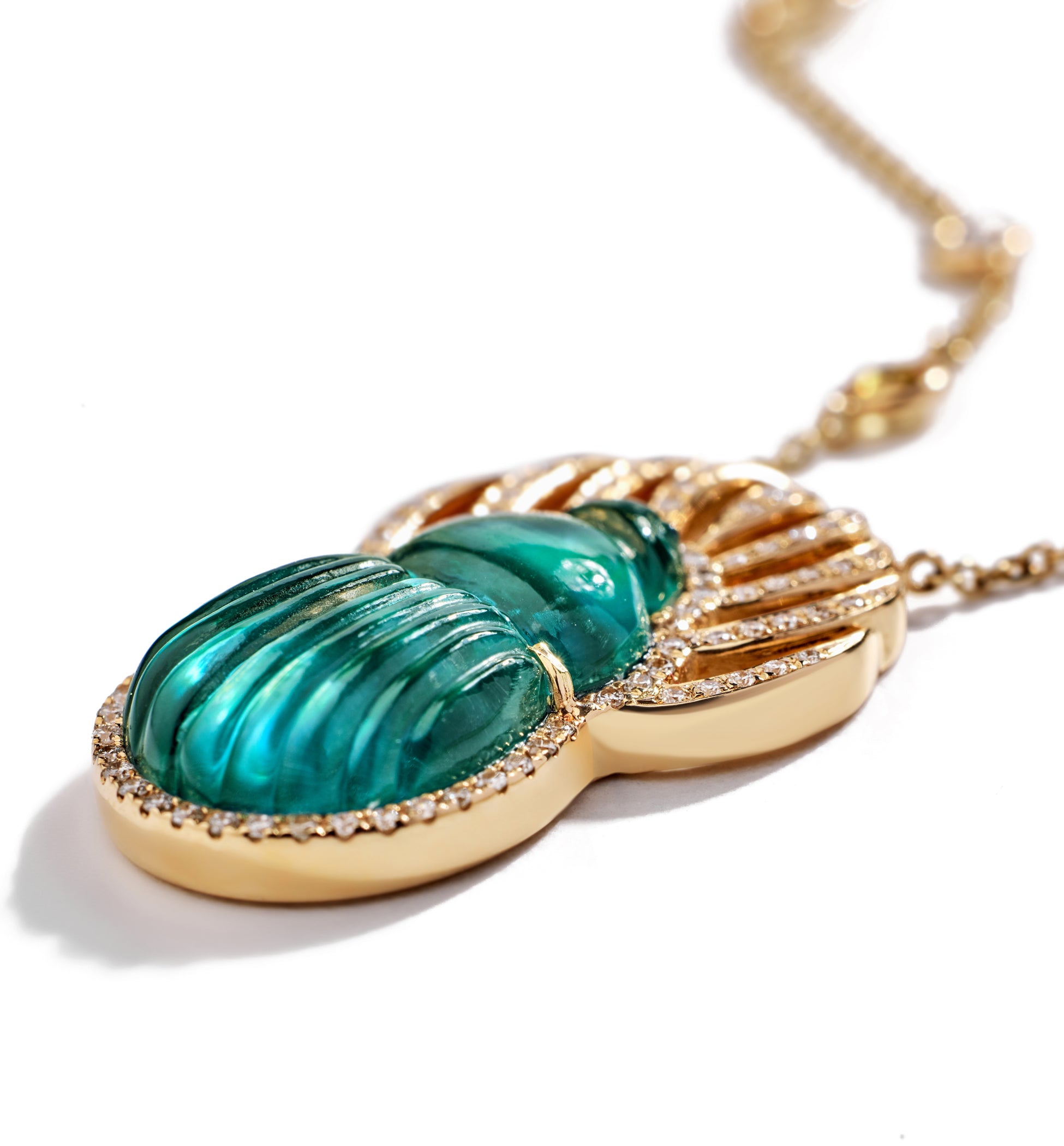Chalcedony Carnella Scarab Necklace in Yellow Gold