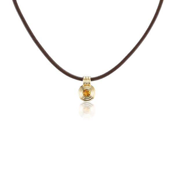 Citrine Ripple Choker in Brown Leather and Yellow Gold