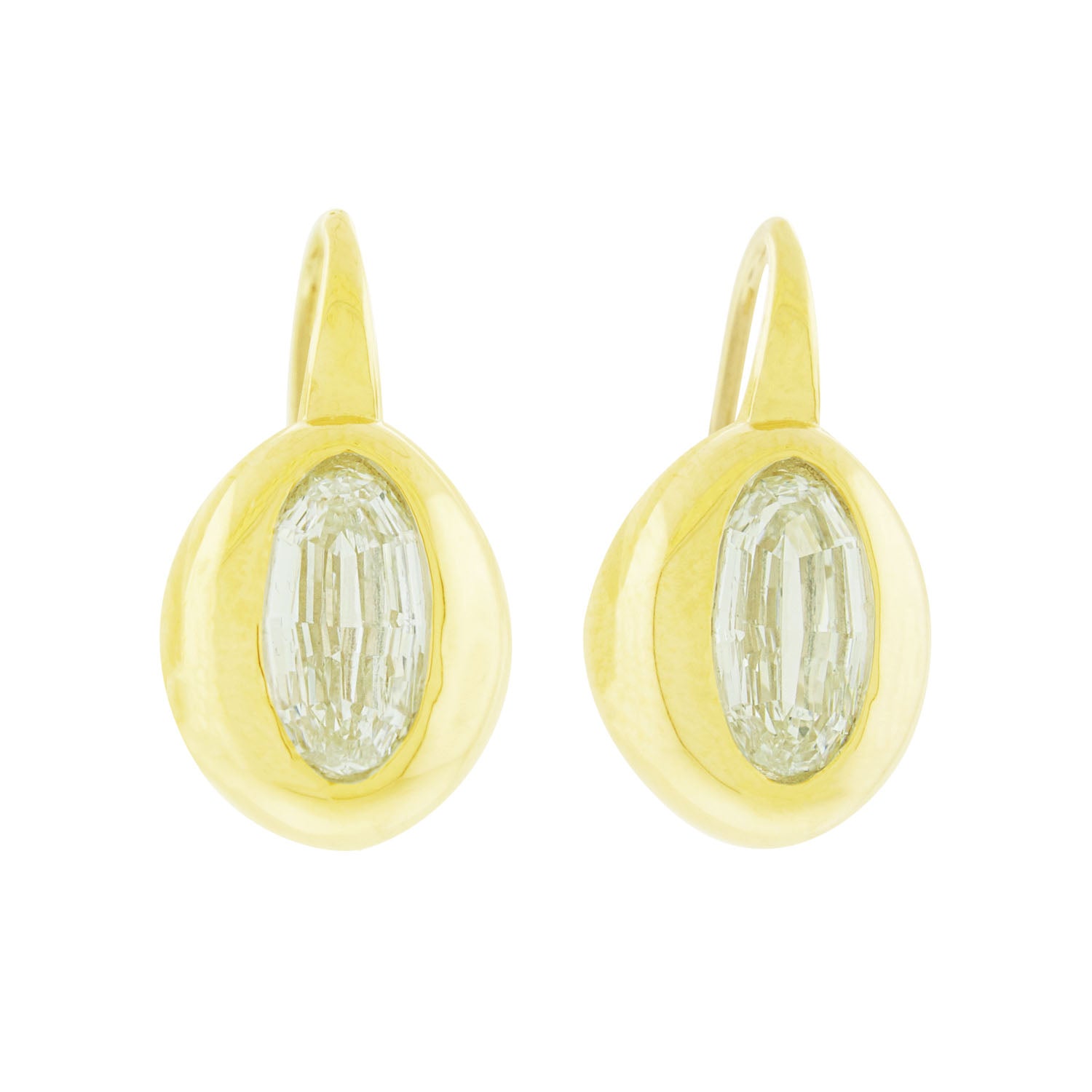 Oval Step Cut White Diamond Drop Earrings