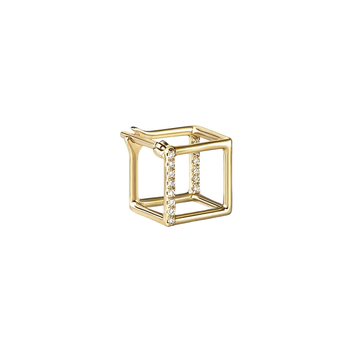 3D Two-Sided Pavè Diamond Square Earring 01 in Yellow Gold