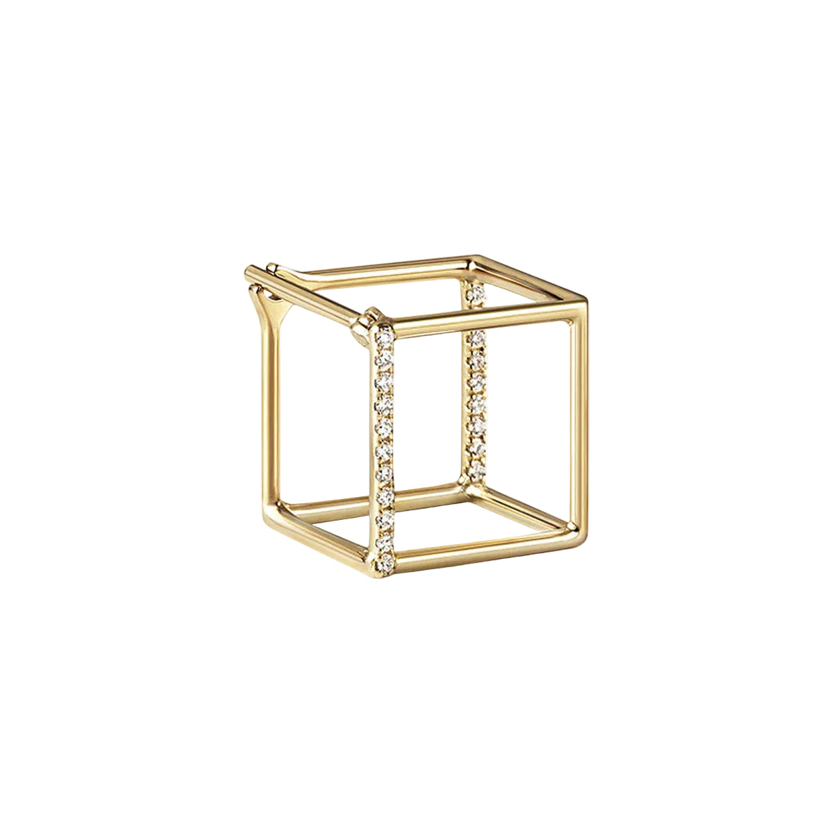 3D Two-Sided Pavè Diamond Square Earring 01 in Yellow Gold