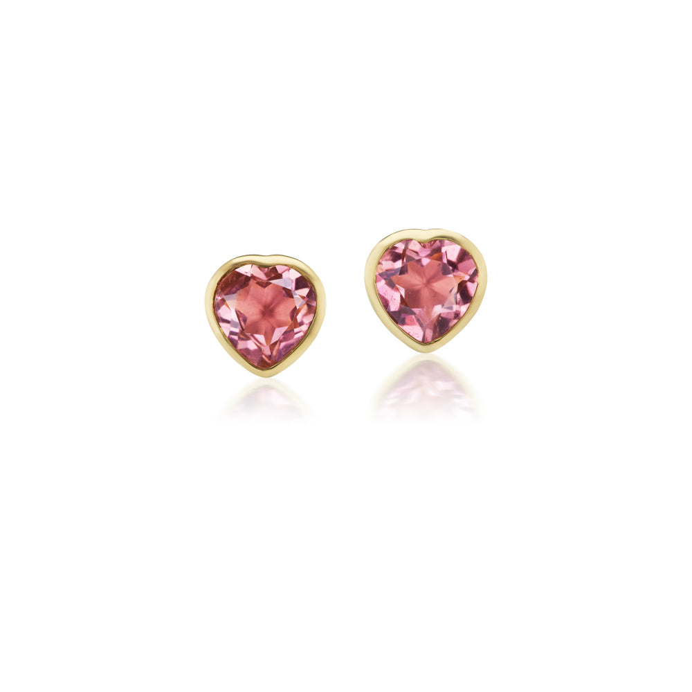 Pink Tourmaline Heart Stud Earrings