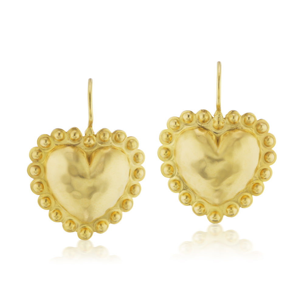 A stunning pair of Christina Alexiou Circle Heart Wire Earrings, elegantly crafted from 18k yellow gold.