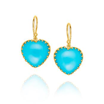 Turquoise Heart Earrings in Yellow Gold