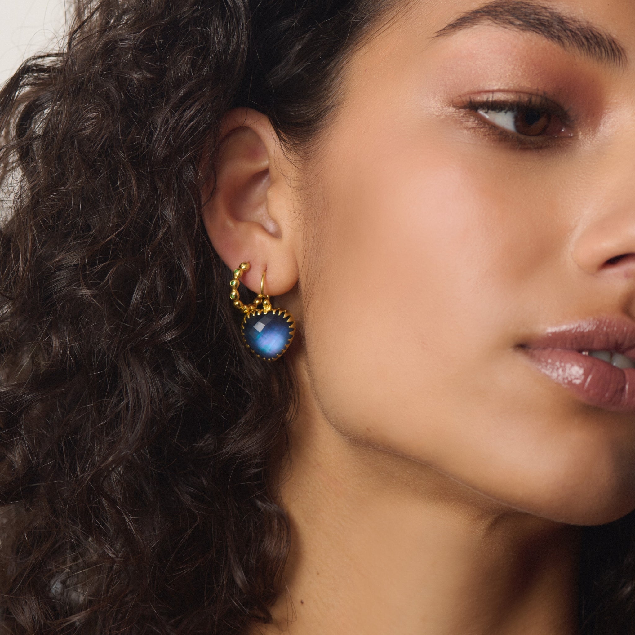 Blue Labradorite Heart Earrings