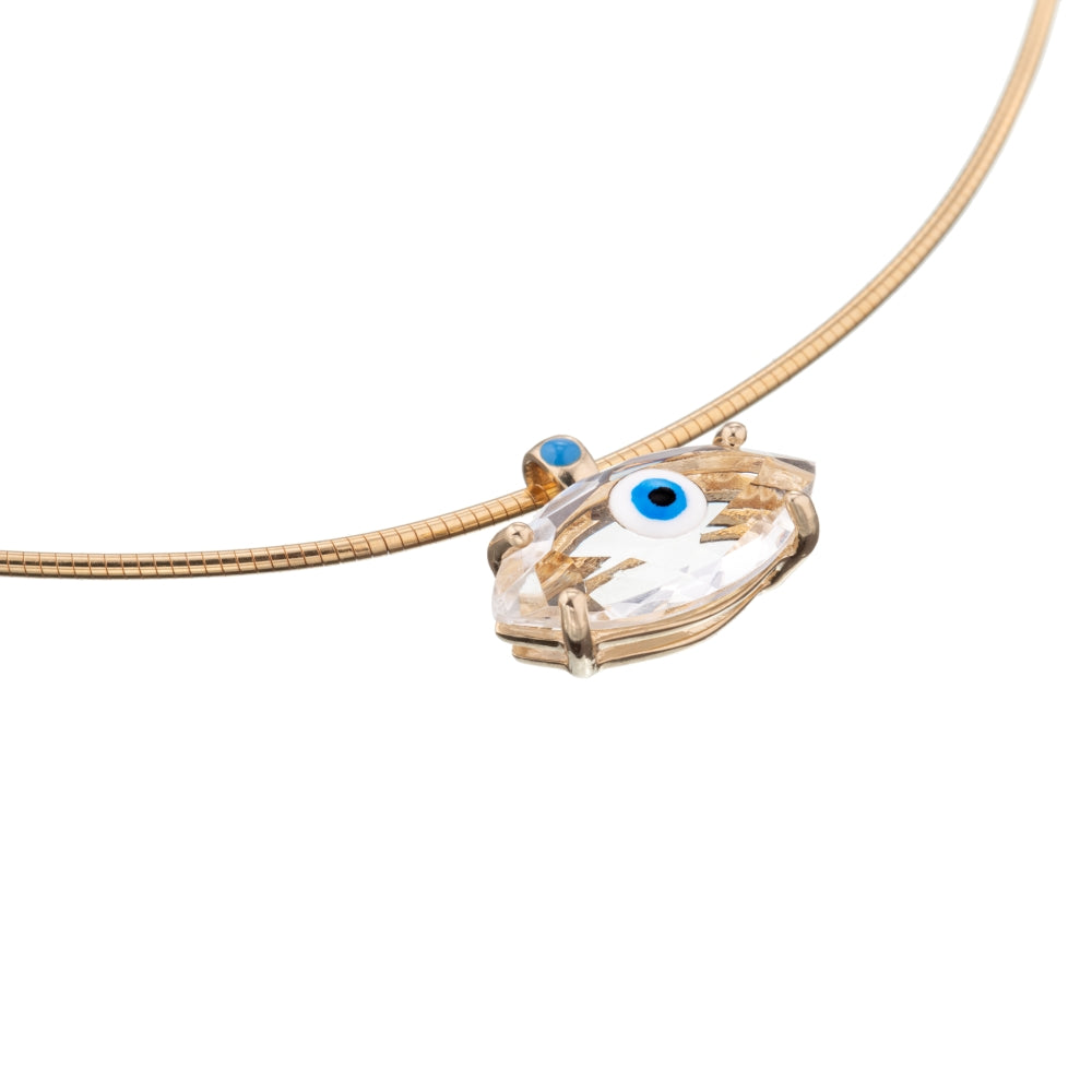 Rock Crystal Fortuneye Necklace in Yellow Gold