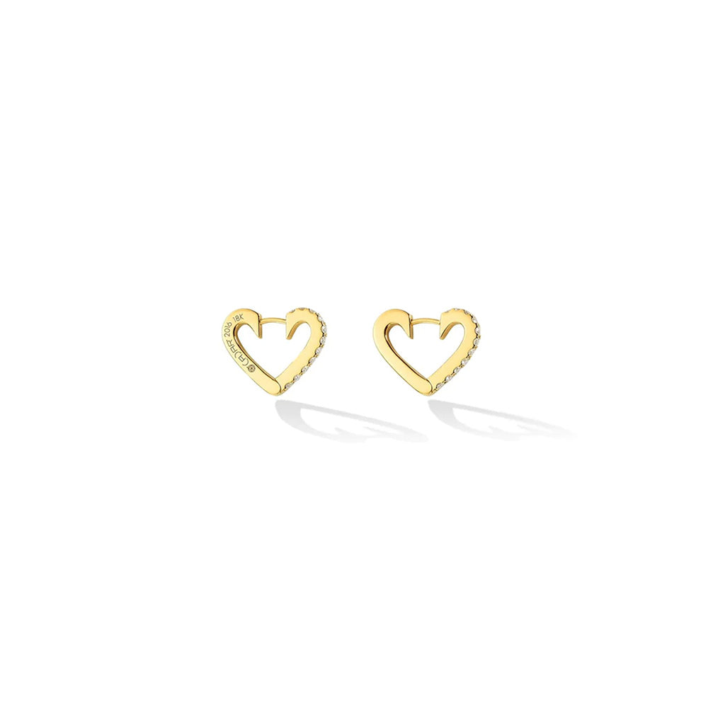 A pair of Cadar Endless Heart Hoop Earrings in yellow gold.