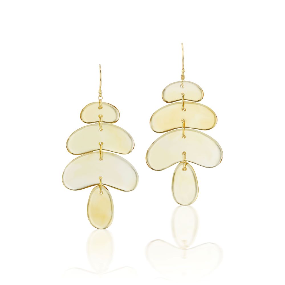 A pair of Ten Thousand Things Totem Earrings with a touch of 18k yellow gold on a white background.