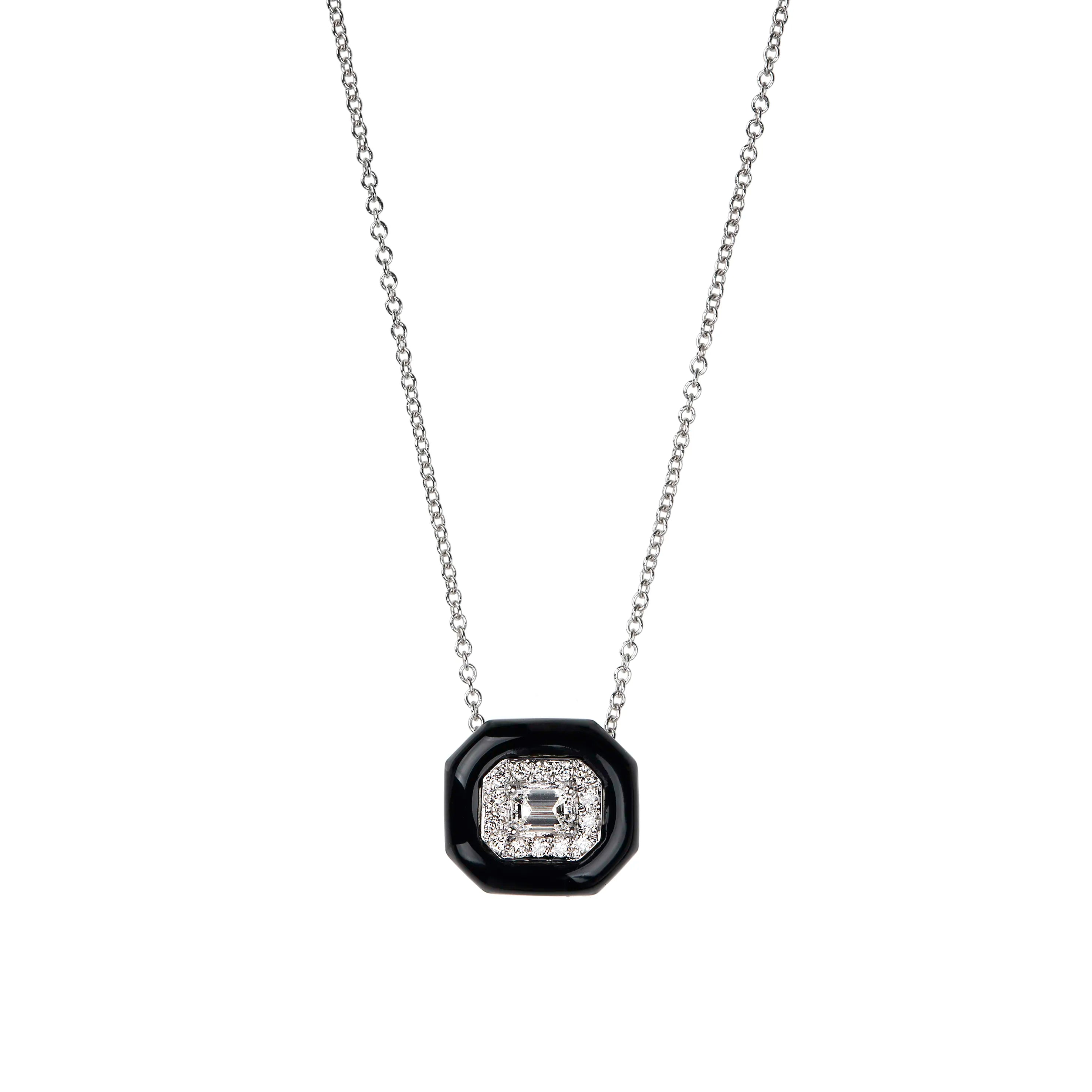 Emerald and White Diamond Oui Necklace in White Gold