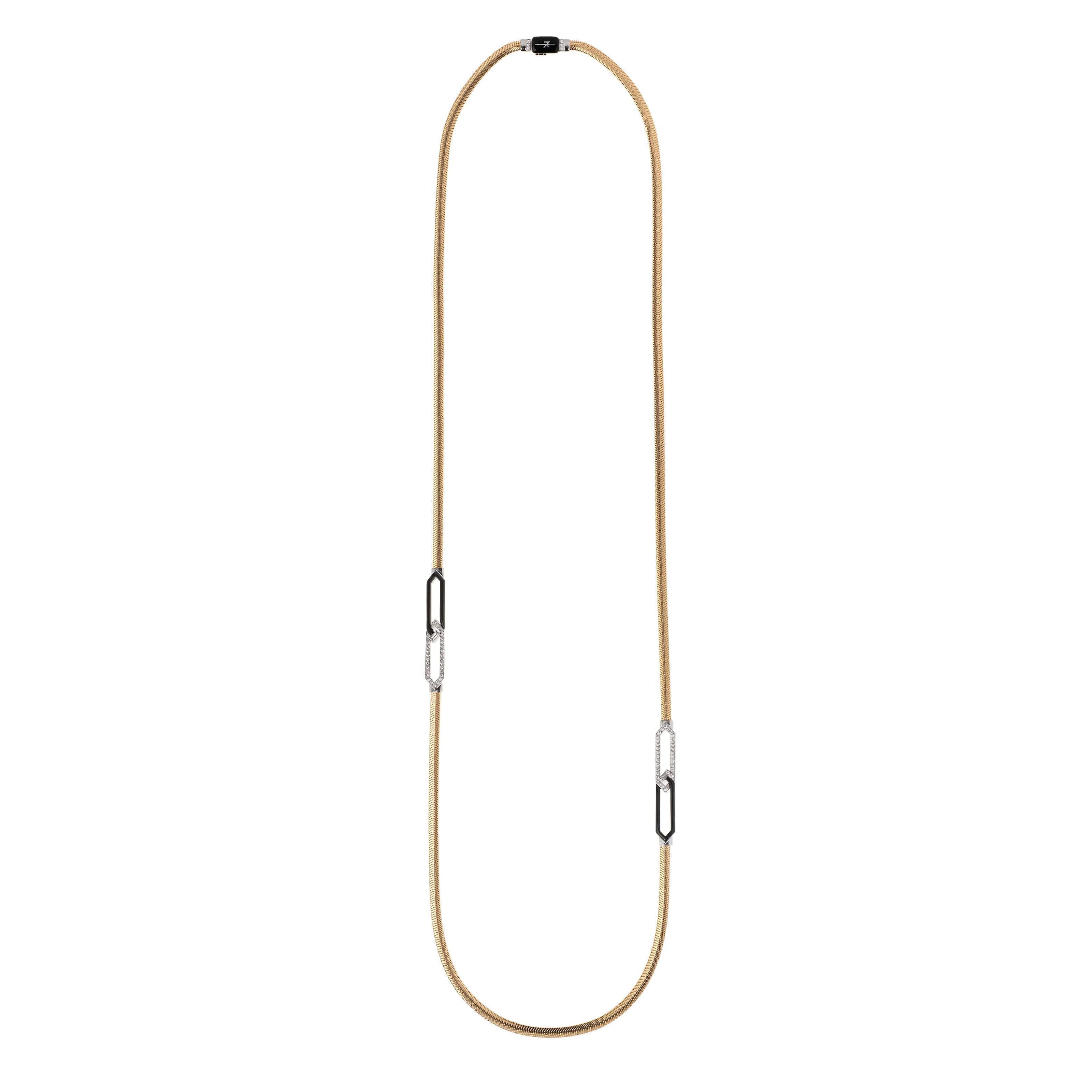 White Diamond and Black Enamel Feelings Necklace in Yellow Gold