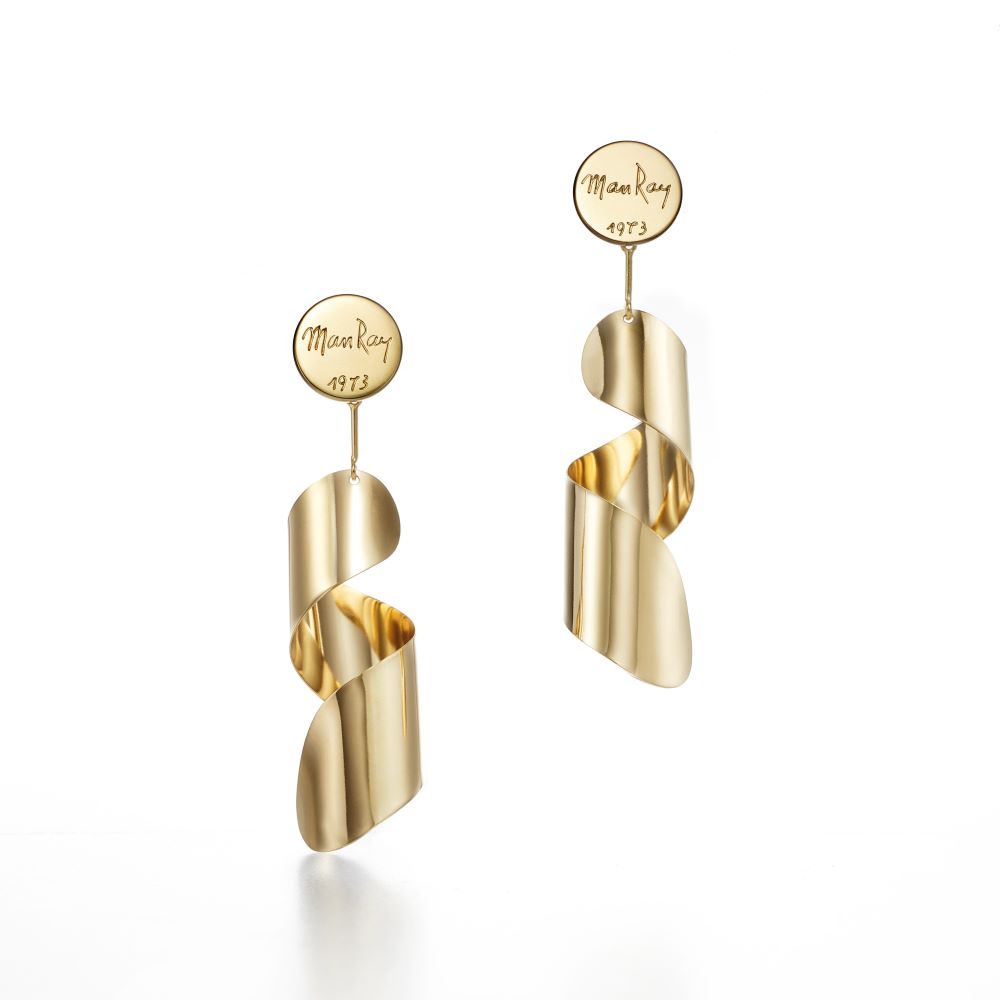 A pair of FUTURA Legends Lampshade Earrings, made with 18k yellow gold.