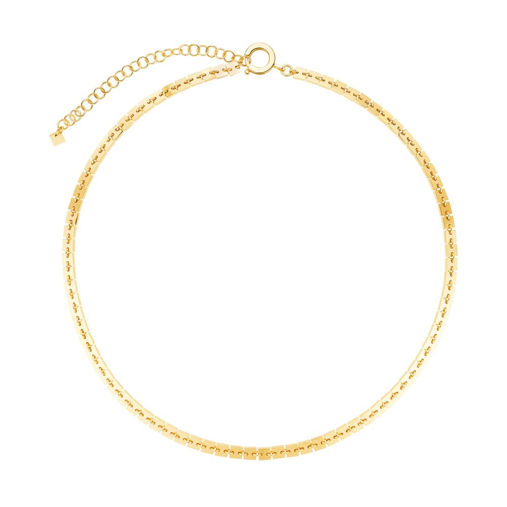 A Cadar Foundation Square Chain Necklace made of 18k yellow gold, featuring a gold plated choker with a glamorous allure.