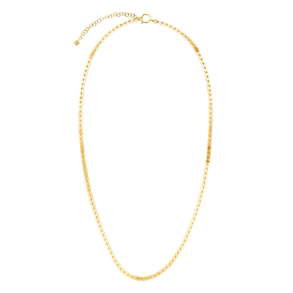 An adjustable length Cadar Foundation Square Chain Necklace in 18k yellow gold on a white background.