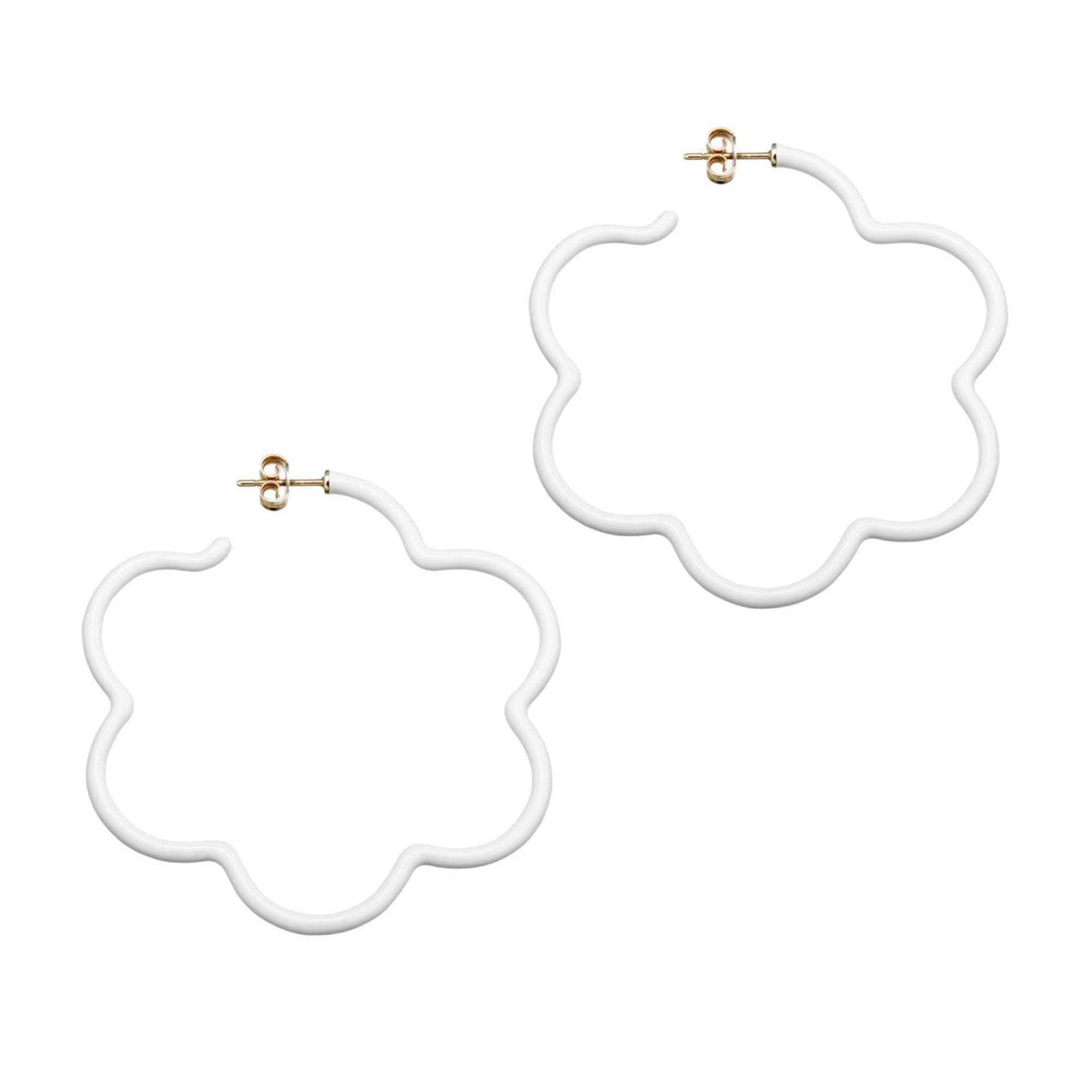 White Enamel Flower Power Hoops