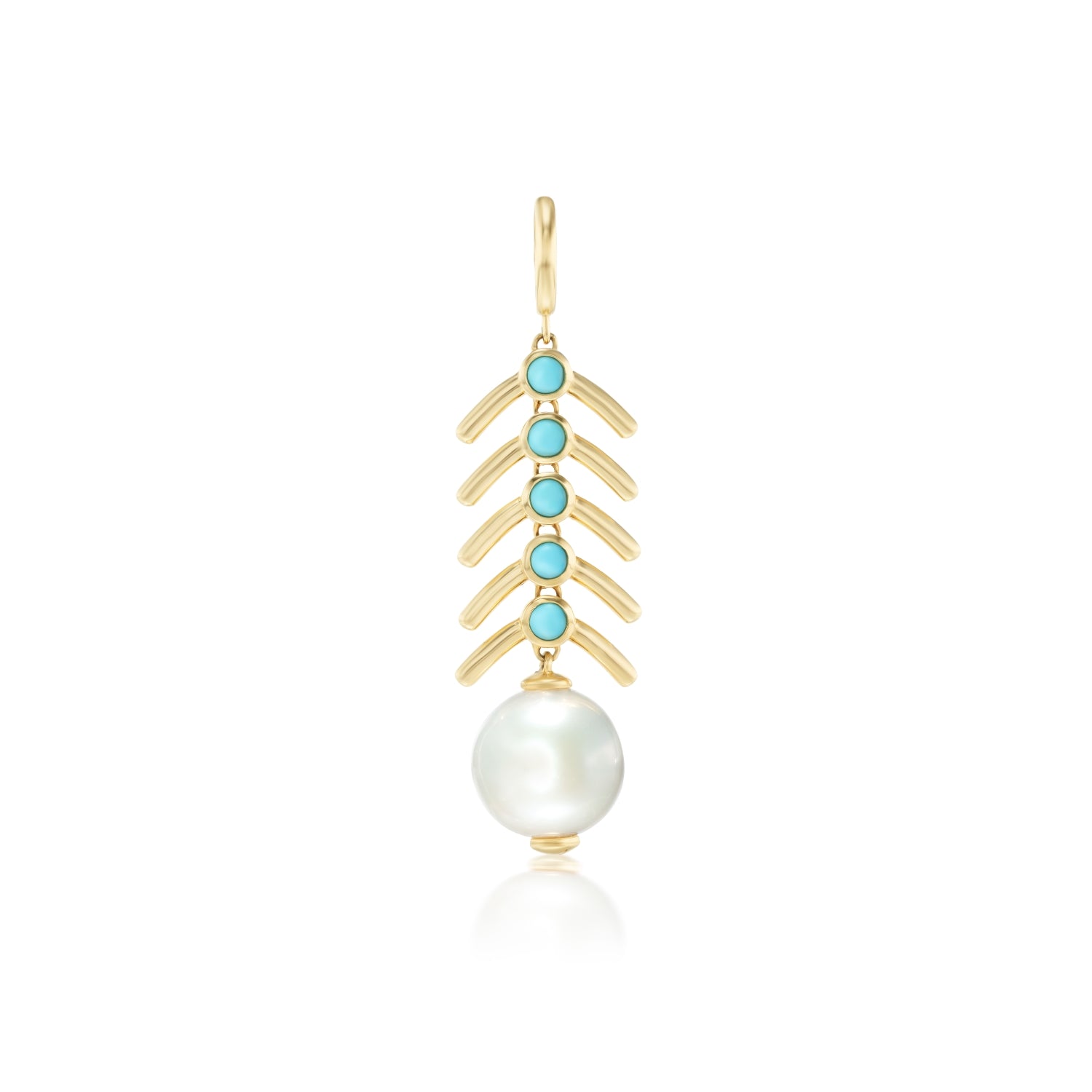 White Pearl and Turquoise Piska Charm in Yellow Gold