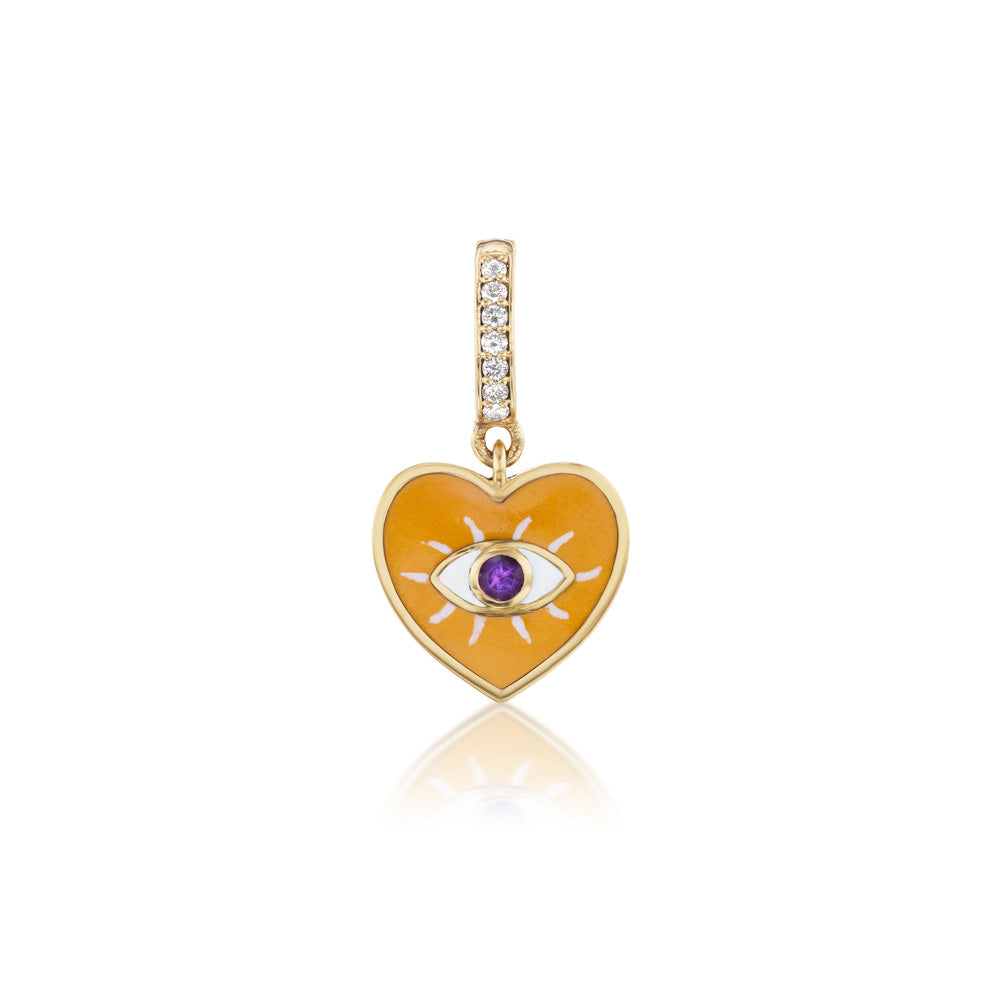 Orange Diamond Evil Eye Heart Charm