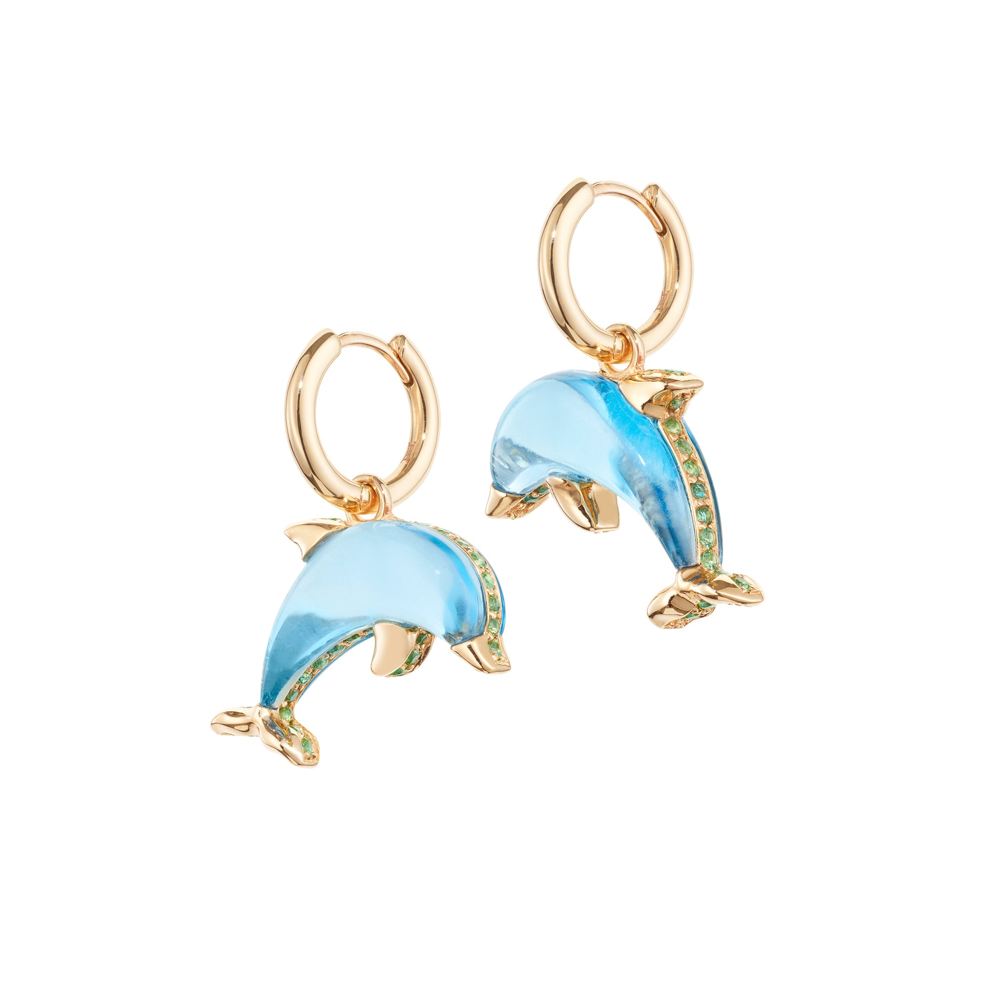 Dolphin Hoops with Blue Topaz and Tsavorite