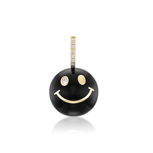 Small Black Onyx and White Diamond Smiley Face Charm
