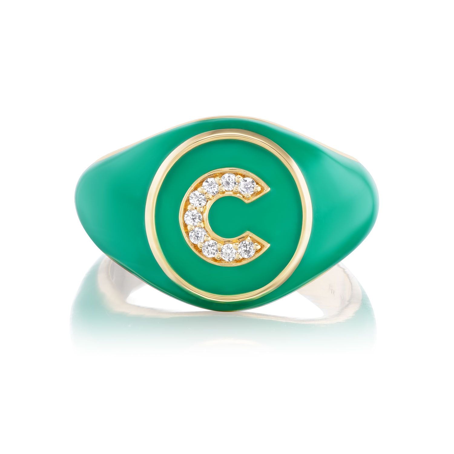 C Signet Ring with Diamonds