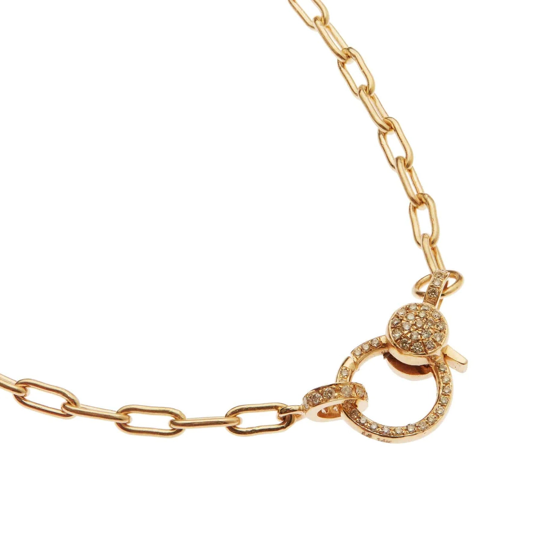 Yellow Gold Elongated Link Chain with Small Pave Diamond Lock